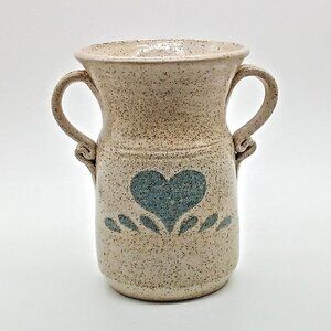 Artisan Signed Blue Heart Speckle Pottery Jug Vase